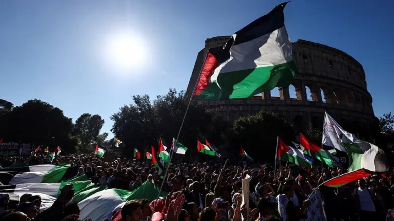 تظاهرات گسترده حامیان فلسطین در رُم برای چهارمین روز متوالی