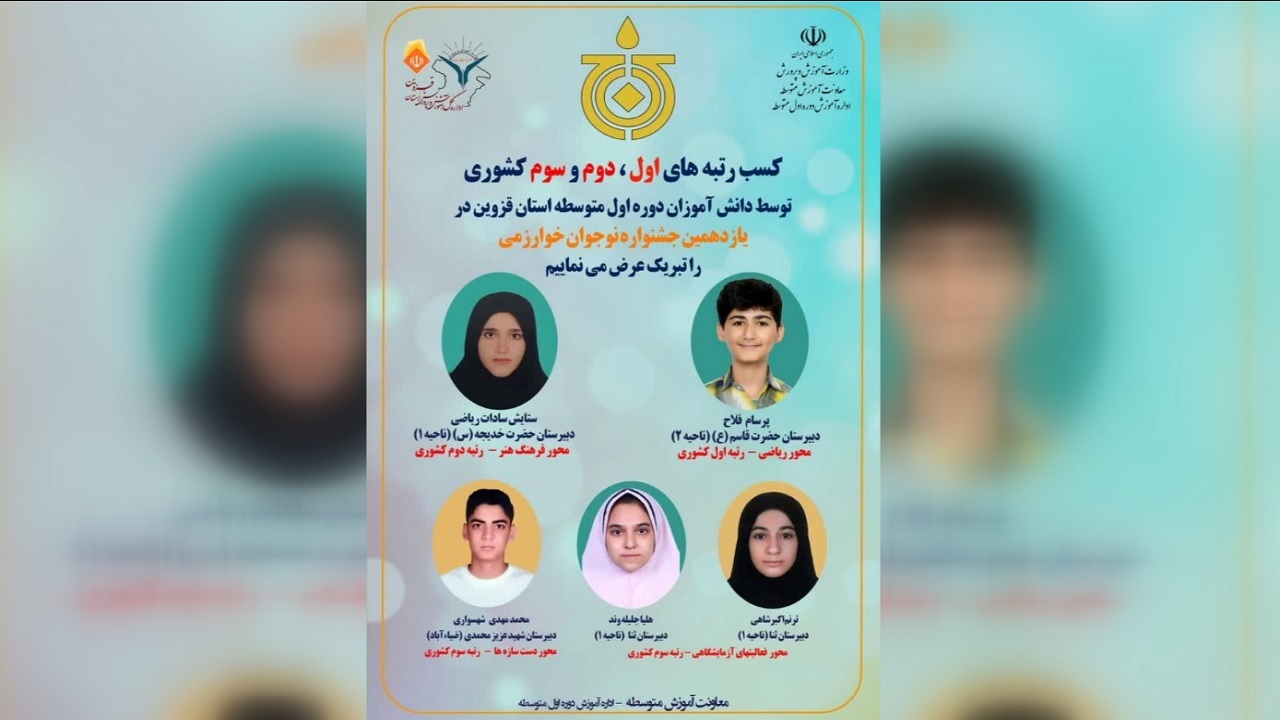 درخشش دانش‌آموزان قزوینی در یازدهمین جشنواره نوجوان خوارزمی