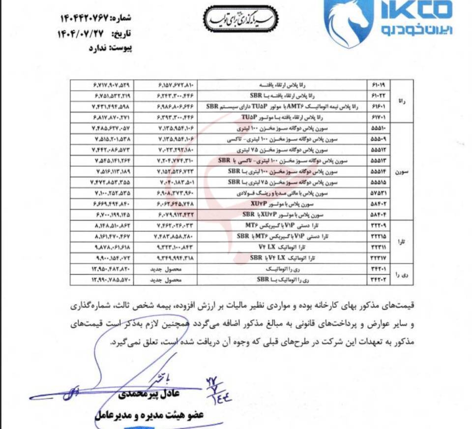 اعلام لیست جدید قیمت محصولات ایران خودرو+ لیست قیمت&zwnj;ها