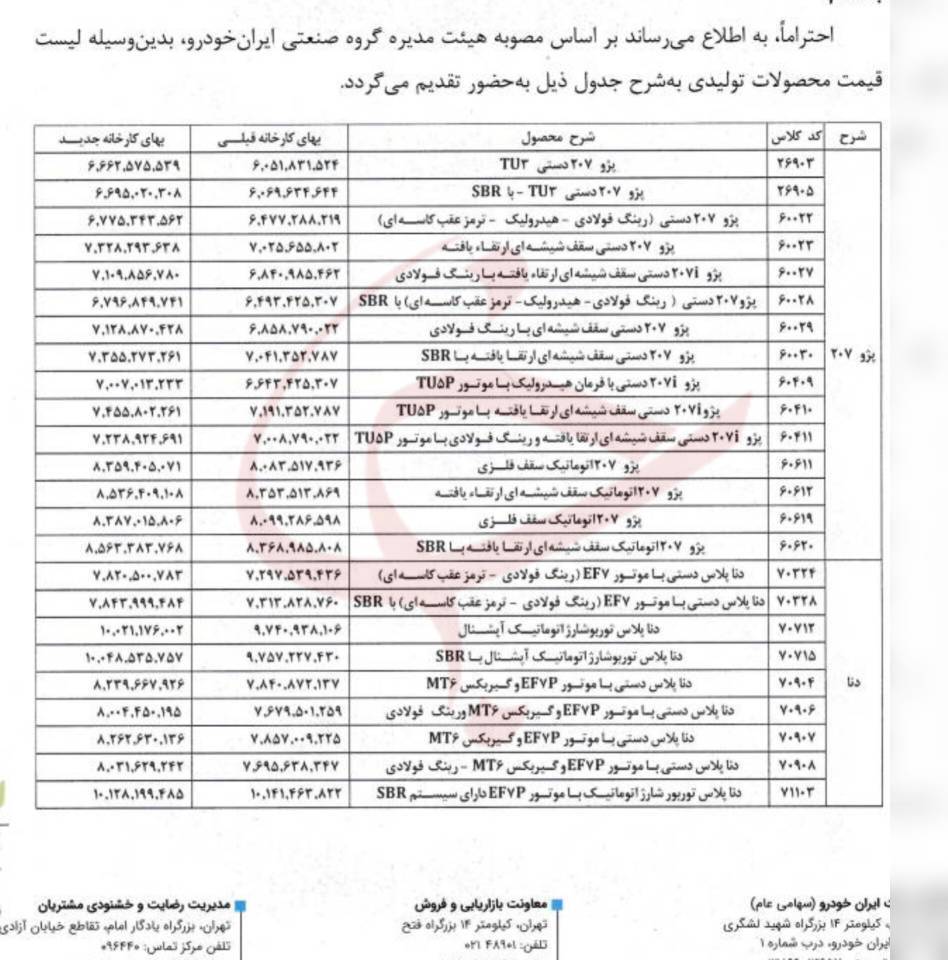 اعلام لیست جدید قیمت محصولات ایران خودرو+ لیست قیمت&zwnj;ها