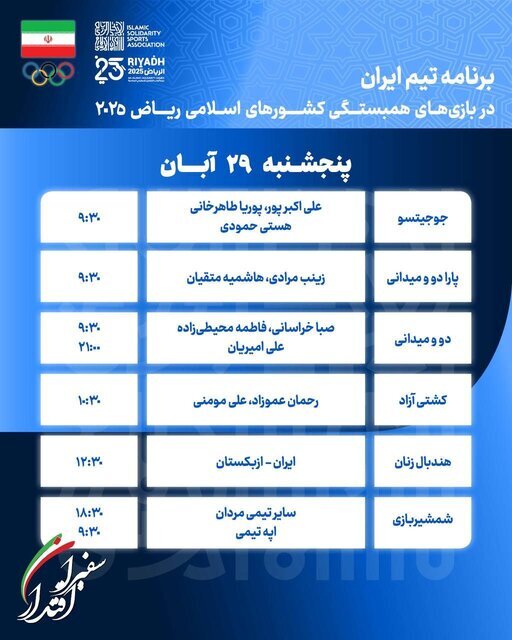 برنامه کاروان ایران در سیزدهمین روز بازی&zwnj;ها