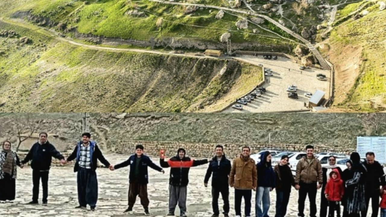 تشکیل زنجیره انسانی برای حفاظت از آثار تاریخی در غار باستانی کرفتو