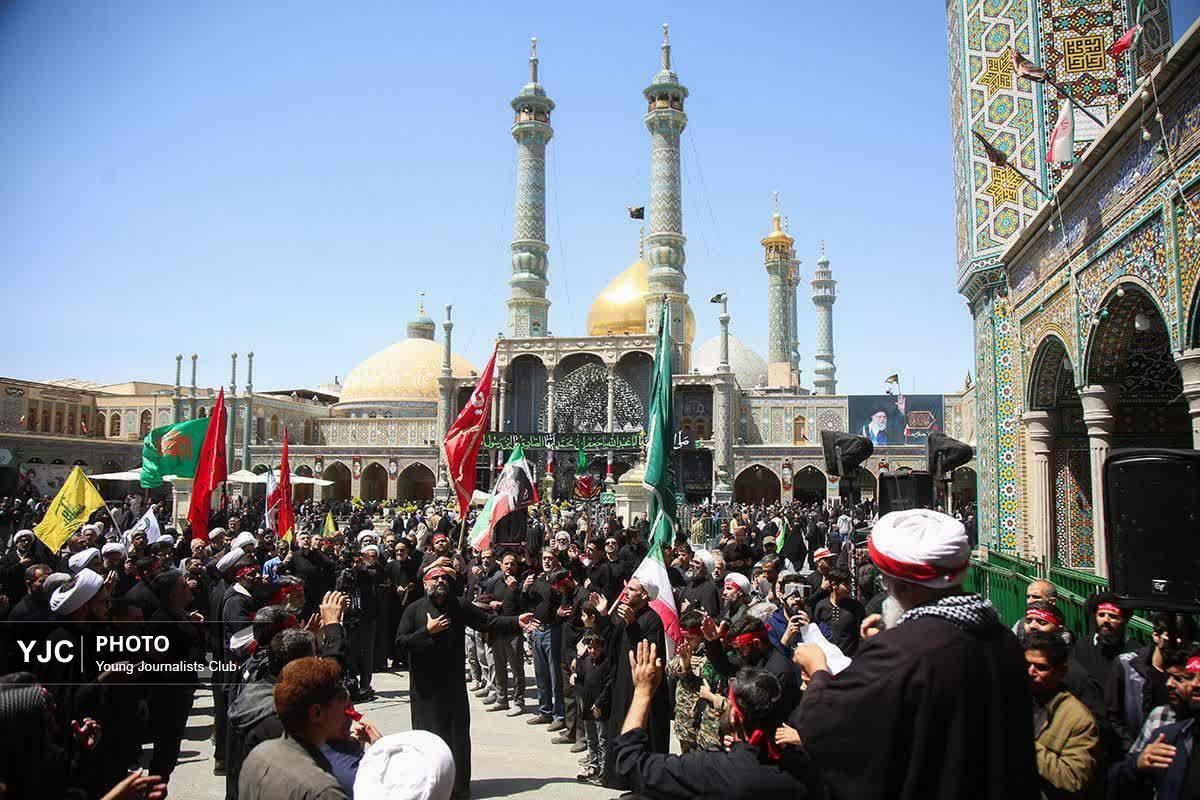 عرض ارادت دسته&zwnj;جات سوگواری شهادت امام صادق (ع) در حرم بانوی کرامت(س)+تصاویر