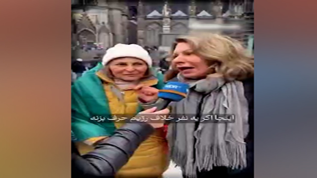 رسوا شدن خبرنگار تلویزیون فارسی زبان موساد در برابر ایرانی‌های ساکن آلمان + فیلم