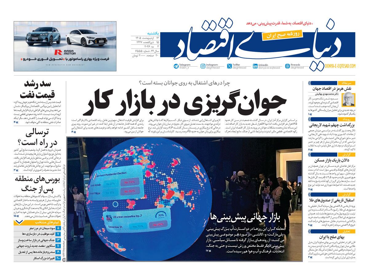صفحه نخست روزنامهها - یکشنبه ۱۳ اردیبهشت صفحه نخست روزنامهها - یکشنبه ۱۳ اردیبهشت