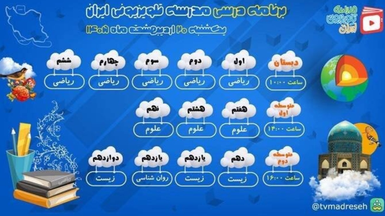 جدول پخش برنامههای «مدرسه تلویزیونی ایران» برای مقاطع مختلف تحصیلی جدول پخش برنامههای «مدرسه تلویزیونی ایران» برای مقاطع مختلف تحصیلی