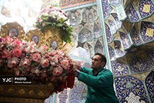 گل آرایی ضریح مطهر حضرت معصومه (س)