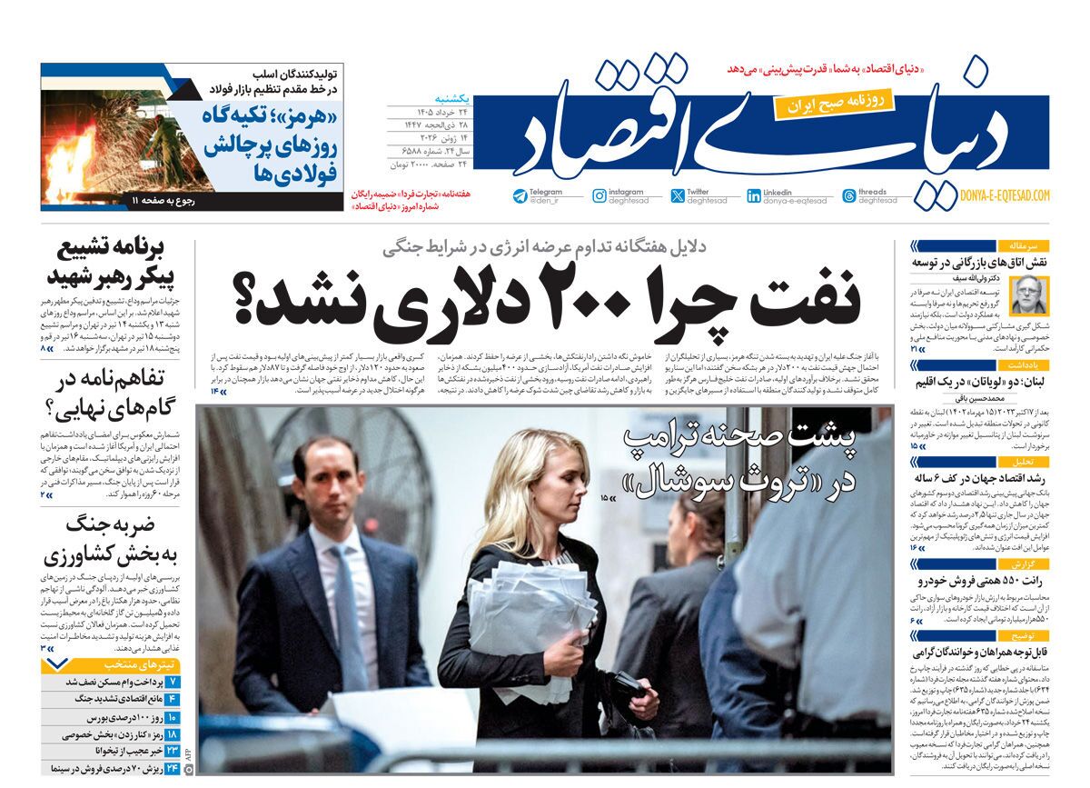 صفحه نخست روزنامه‌ها - یکشنبه ۲۴ خرداد
