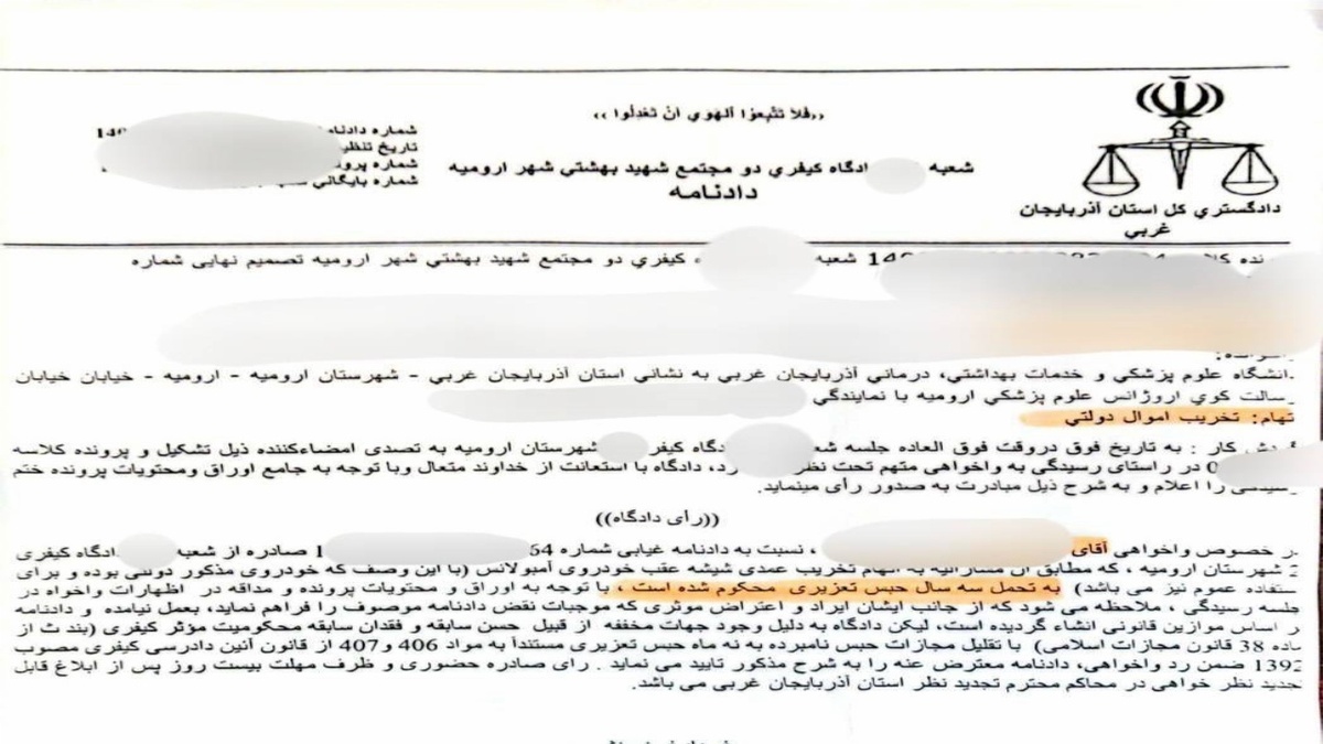 باشگاه خبرنگاران -محکومیت حبس برای عامل تخریب آمبولانس در ارومیه