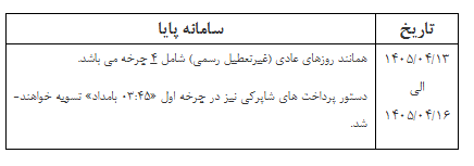 ساعات کاری سامانه پایا در روز&zwnj;های ۱۳ تا ۱۶ تیر