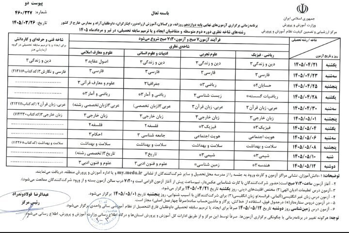 امتحانات نهایی امتحانات نهایی