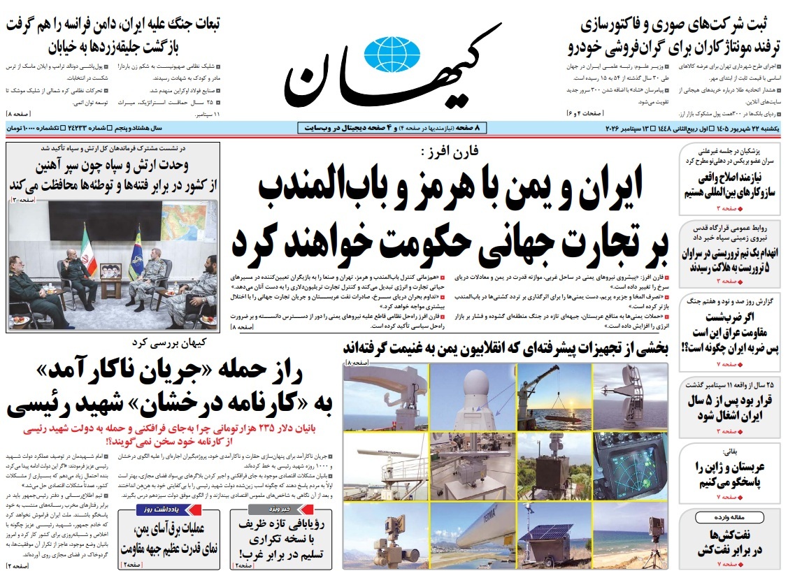 صفحه نخست روزنامه‌ها – یکشنبه ۲۲ شهریور