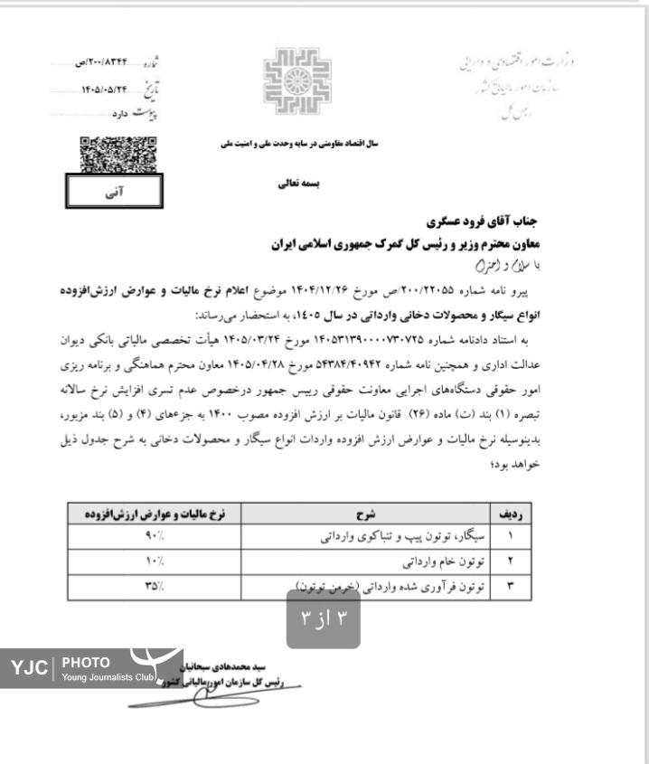 نرخ مالیات دخانیات وارداتی در سال ۱۴۰۵ اعلام شد نرخ مالیات دخانیات وارداتی در سال ۱۴۰۵ اعلام شد