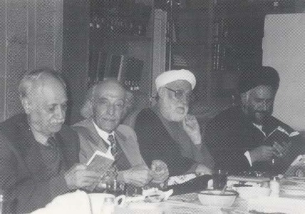 زمستان ۱۳۷۵ ، سید مصطفی محقق داماد، مجتهد شبستری، شرف الدین خراسانی و عبدالحسین زرین کوب در دایره المعارف بزرگ اسلامی ـ عکس از علی دهباشی