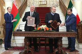 دیدار علی لاریجانی با رئیس مجلس بلاروس
