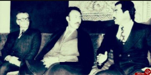صدام (معاون رىٓيس جمهور عراق)هوارى بومدين(رىٓيس جمهور الجزيره)محمدرضا پهلوى،امضا پيمان نامه الجزاير در سال ١٣٥٤