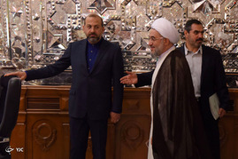دیدار الله شکور پاشازاده رییس علمای دینی قفقاز از میهمانان مراسم تحلیف رییس جمهور با لاریجانی‎
