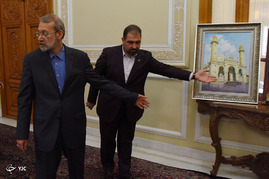 دیدار الله شکور پاشازاده رییس علمای دینی قفقاز از میهمانان مراسم تحلیف رییس جمهور با لاریجانی‎