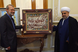 دیدار الله شکور پاشازاده رییس علمای دینی قفقاز از میهمانان مراسم تحلیف رییس جمهور با لاریجانی‎