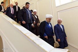 دیدار الله شکور پاشازاده رییس علمای دینی قفقاز از میهمانان مراسم تحلیف رییس جمهور با وزیر امور خارجه‎