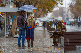 بارش باران پاییزی در همدان