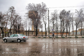 بارش شدید باران و آب گرفتگی معابر در ابهر