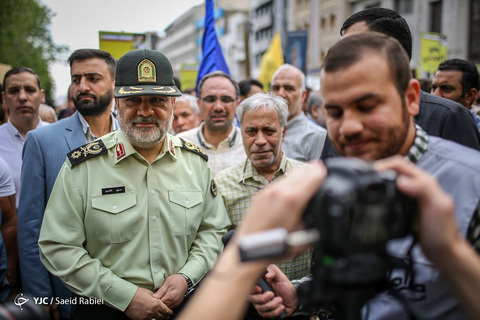 حضور سردار حسین اشتری فرمانده نیروی انتظامی کشور در راهپیمایی روز جهانی قدس ۹۸ تهران