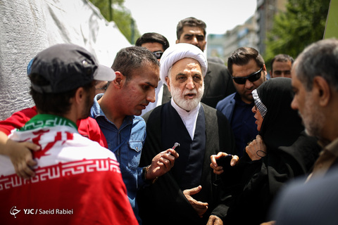 حضور حجت‌الاسلام غلامحسین محسنی اژه‌ای معاون اول قوه قضائیه در راهپیمایی روز جهانی قدس ۹۸ تهران