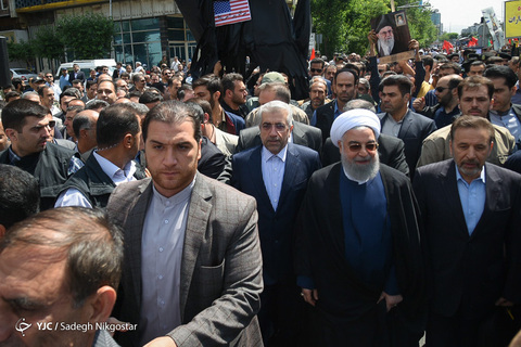 حضور حجت‌الاسلام حسن روحانی رئیس جمهور در راهپیمایی روز جهانی قدس ۹۸ تهران