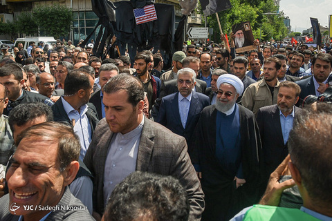 حضور حجت‌الاسلام حسن روحانی رئیس جمهور در راهپیمایی روز جهانی قدس ۹۸ تهران