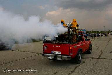رزمایش ضدعفونی معابر شهر تهران با حضور نیروهای شهرداری تهران، آتش نشانی، سپاه و بسیج