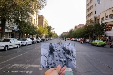  خیابان سعدی تهران رو به میدان مخبرالدوله، اتومبیل‌ها به جای پارک کردن در کنار خیابان در میان آن پارک کرده‌اند.