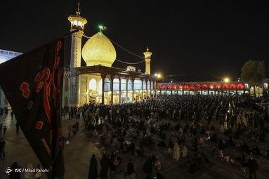 لاله‌گردانی خادمان حرم مطهر شاهچراغ (ع) در شب اربعین حسینی