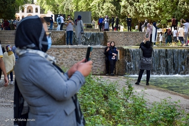 مسافران نوروزی در باغ شاهزاده - کرمان