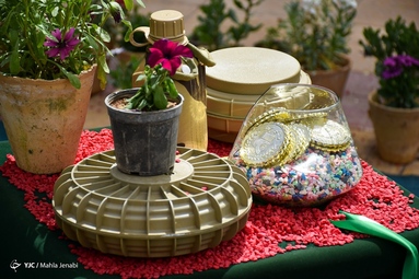 عکس یادگاری مسافران نوروزی با هفت سین شهری - کرمان