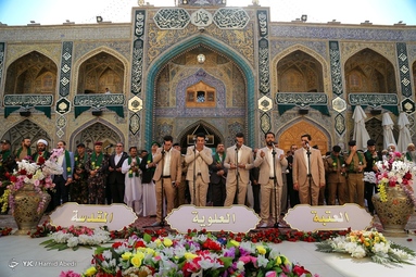 آغاز جشن های غدیر با احتزاز پرچم غدیر بر فراز ایوان طلا  حرم حضرت امام  علی (ع) - نجف اشرف