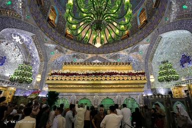 گل آرایی ضریح مطهر امام علی (ع) به مناسبت عید غدیر