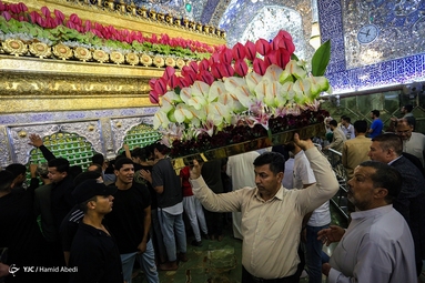 گل آرایی ضریح مطهر امام علی (ع) به مناسبت عید غدیر