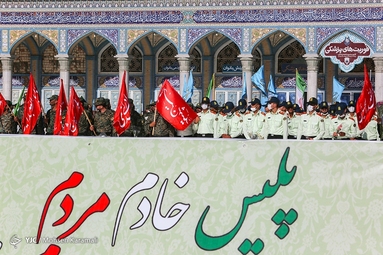 صبحگاه مشترک نیرو‌های نظامی در مسجد مقدس جمکران