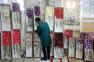 گل آرایی ضریح مطهر حضرت معصومه (س)