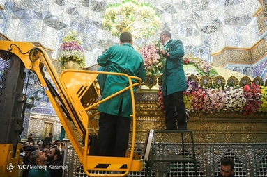 گل آرایی ضریح مطهر حضرت معصومه (س)