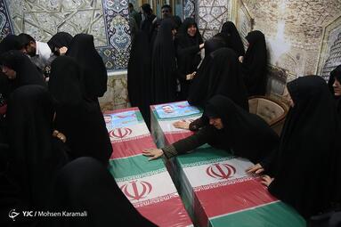 مراسم وداع با پیکر مطهر شهید سعید کریمی و شهید علی آقازاده از شهدای حمله تروریستی رژیم صهیونیستی به دمشق