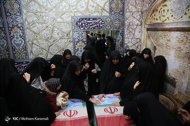 مراسم وداع با پیکر مطهر شهید سعید کریمی و شهید علی آقازاده از شهدای حمله تروریستی رژیم صهیونیستی به دمشق